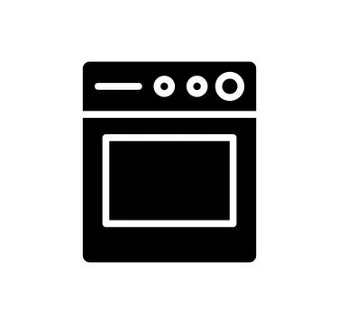 Black and White Icon of a Kitchen Oven with Knobs and Control Panel Stock Illustration