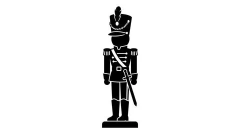 Black and White Icon of a Nutcracker Soldier with Sword and Feathered Hat Stock Illustration