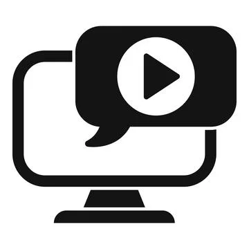 Black and white icon representing online video communication on a computer Stock Illustration