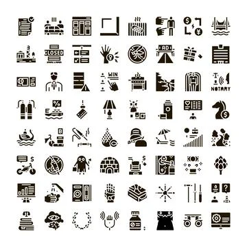 Black and white icon set representing various concepts 库存插图