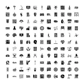 Black and white icon set illustrating various concepts Stock Illustration