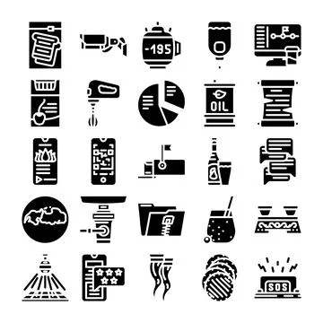 Black and white icon set representing various concepts Illustrazione stock