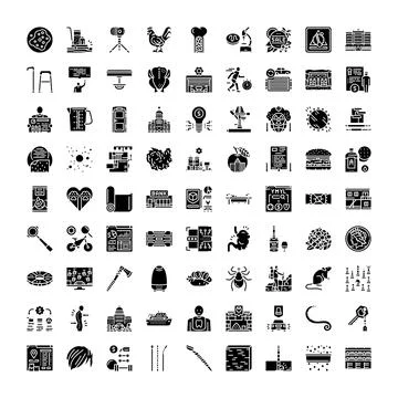 Black and white icon set illustrating various concepts Illustrazione stock