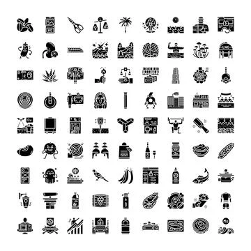 Black and white icon set illustrating objects and concepts Stock Illustration
