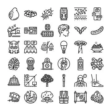 Black and white icon set with health biology nature and technology symbols イラスト素材