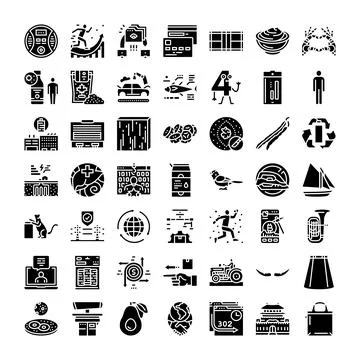 Black and white icon set illustrating diverse concepts 库存插图