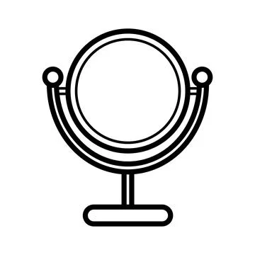 Black and white icon is a simple linear fashionable glamorous round mirror fo Stock Illustration