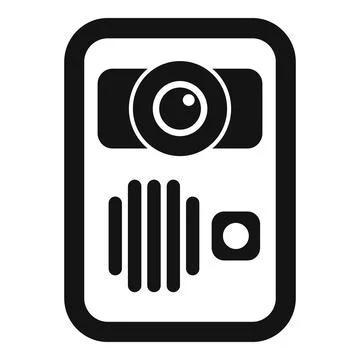 Black and white icon of a simple intercom system showing a camera and speaker Stock Illustration