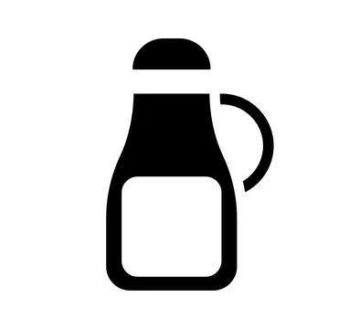 Black and White Icon of Simple Sauce Bottle with Lid and Handle Design Illustration