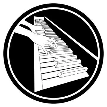 Black and white icon with two contour hands on piano keyboard Stock Illustration