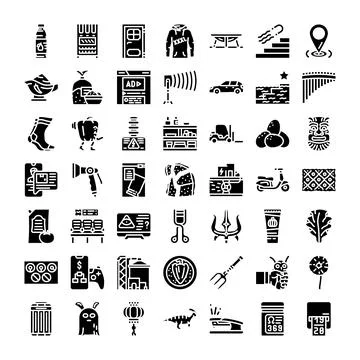 Black and white icons set of various objects Stock Illustration