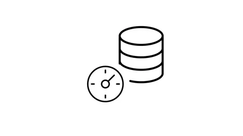 Black and white illustration of a clock beside a stack of data, symbolizing.. Stock Footage 332853582