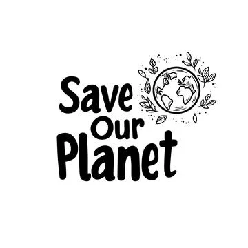 Black and white illustration with the message Save Our Planet Stock Illustration