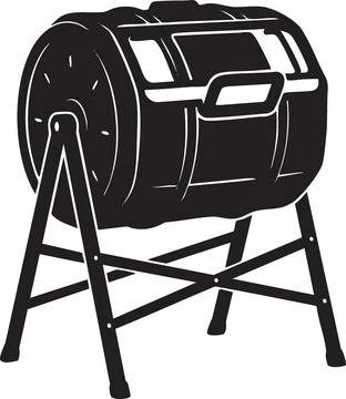Black and White Illustration of a Rotating Garden Compost Tumbler Stock Illustration