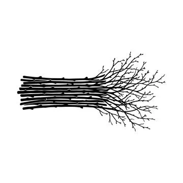 Black and White Illustration of Tree Roots and Branches Intertwined with Wo.. Stock Illustration