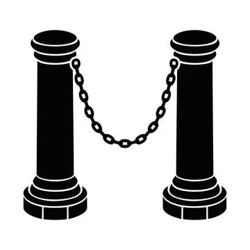 Black and white illustration of two connected columns with a chain barrier .. Stock Illustration