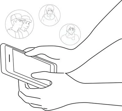 Black and white illustration. Using a smartphone to communicate. Stock Illustration