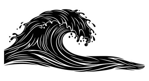 A black and white illustration of a wave Stock Illustration