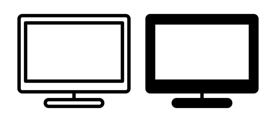 Black and White Illustrations of Computer Monitors Side by Side Design Stock Illustration