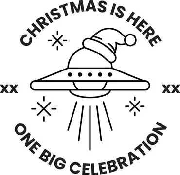 A black and white image of an alien with a Santa hat on top of it Illustrazione stock