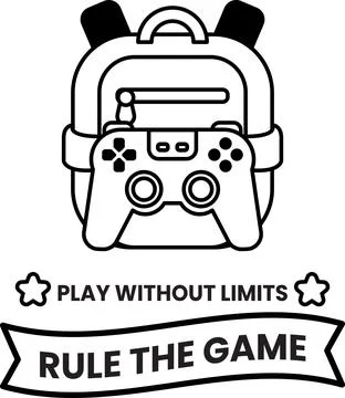 A black and white image of a backpack with a controller on it Stock Illustration