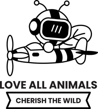 A black and white image of a bee with a propeller on its back Stock Illustration