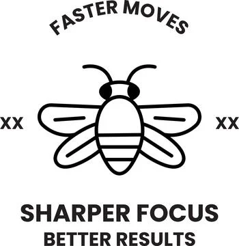 A black and white image of a bee with the words "Faster Moves" written above  Stock Illustration