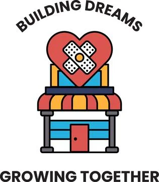 A black and white image of a building with a heart and a bandage on it Ilustración de archivo