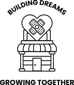 A black and white image of a building with a heart and a bandage on it Ilustración de archivo