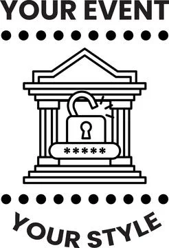 A black and white image of a building with a lock on it Ilustración de archivo