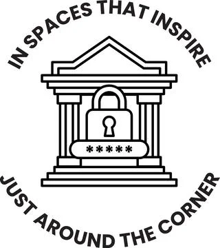 A black and white image of a building with a lock on it Illustrazione stock