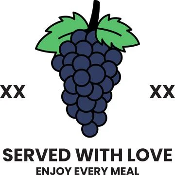 A black and white image of a bunch of grapes with the words "served with lo.. Stock Illustration