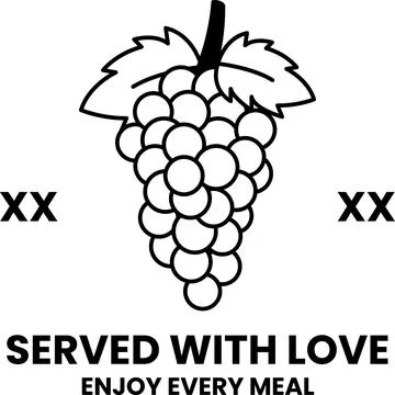 A black and white image of a bunch of grapes with the words "served with lo.. Stock Illustration