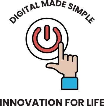 A black and white image of a button with a hand pointing to it Stock Illustration