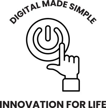A black and white image of a button with a hand pointing to it Stock Illustration
