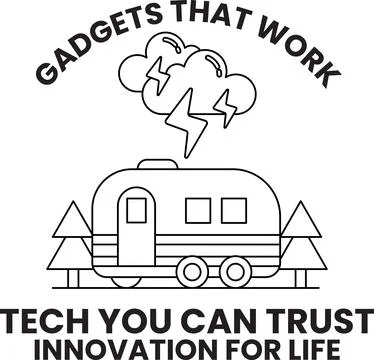 A black and white image of a camper van with a lightning bolt on it Stock Illustration
