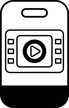 A black and white image of a cell phone with a video playing on it Stock Illustration