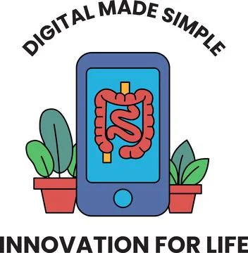 A black and white image of a cell phone with a plant next to it Stock Illustration