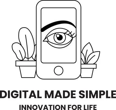 A black and white image of a cell phone with a pair of eyes on it Stock Illustration