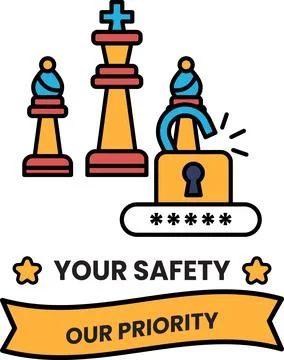 A black and white image of a chess board with a lock on it Stock Illustration