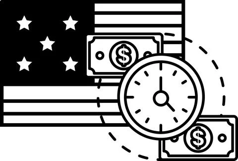 A black and white image of a clock with the hands on the numbers 3 and 9 Stock Illustration