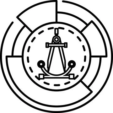 A black and white image of a compass with a circle around it Stock Illustration