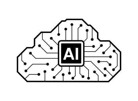A black and white image of a computer chip with the word AI on it Stock Illustration