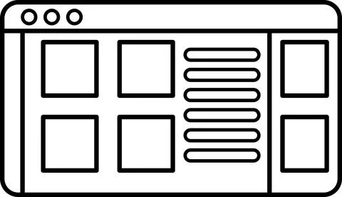 A black and white image of a computer screen with a grid of squares イラスト素材