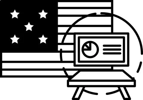 A black and white image of a computer monitor with a pie chart on it Stock Illustration