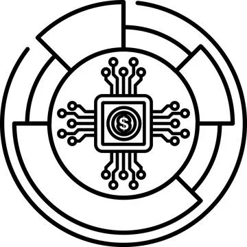 A black and white image of a computer chip with a dollar sign on it Illustrazione stock