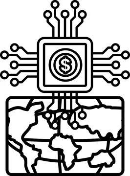 A black and white image of a computer chip with a dollar sign on it Stock Illustration