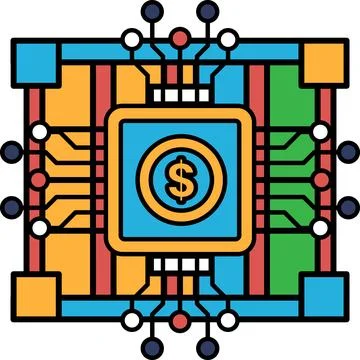 A black and white image of a computer chip with a dollar sign on it Stock Illustration