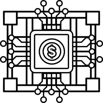 A black and white image of a computer chip with a dollar sign on it 스톡 일러스트