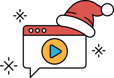 A black and white image of a computer screen with a Santa hat on top of it 스톡 일러스트